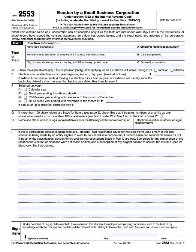 What is IRS Form 2553: Part I