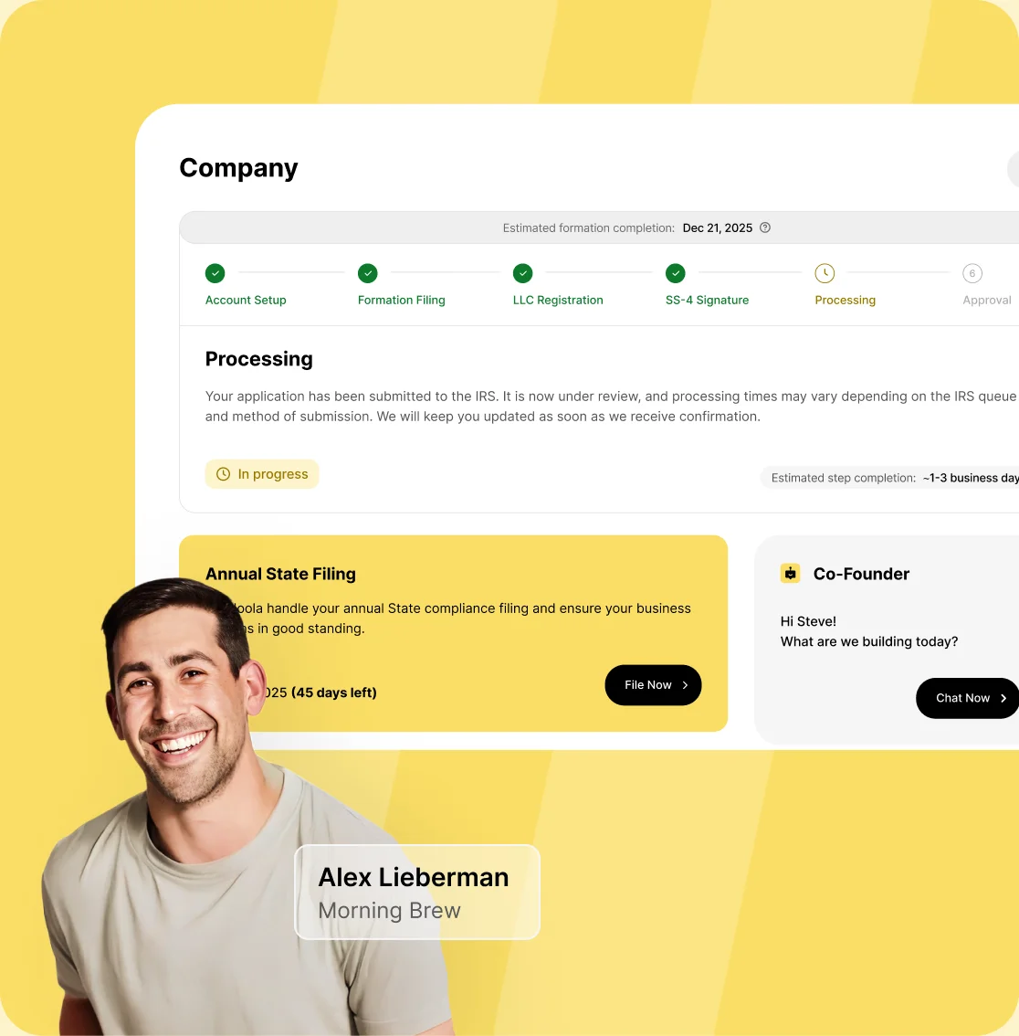 Home doola formation dashboard tracking an LLC filing
